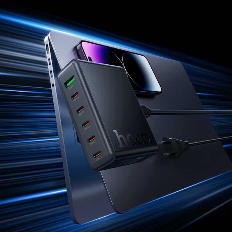 Hoco C152A 70W PD 6-Port Desktop Charger | 5 USB-C + 1 USB-A Fast Charger