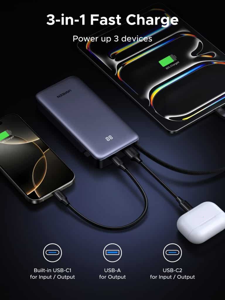 UGREEN Nexode PB536 20000mAh 45W Power Bank with Built-in Cable (55988)