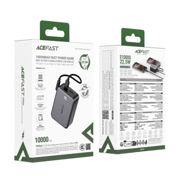 Acefast 22.5W PD QC 10000mAh Power Bank With Display and Cable (M28)