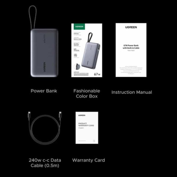Ugreen Nexode PB550 20000mAh 67W Power Bank with Built-in Cable (55996)