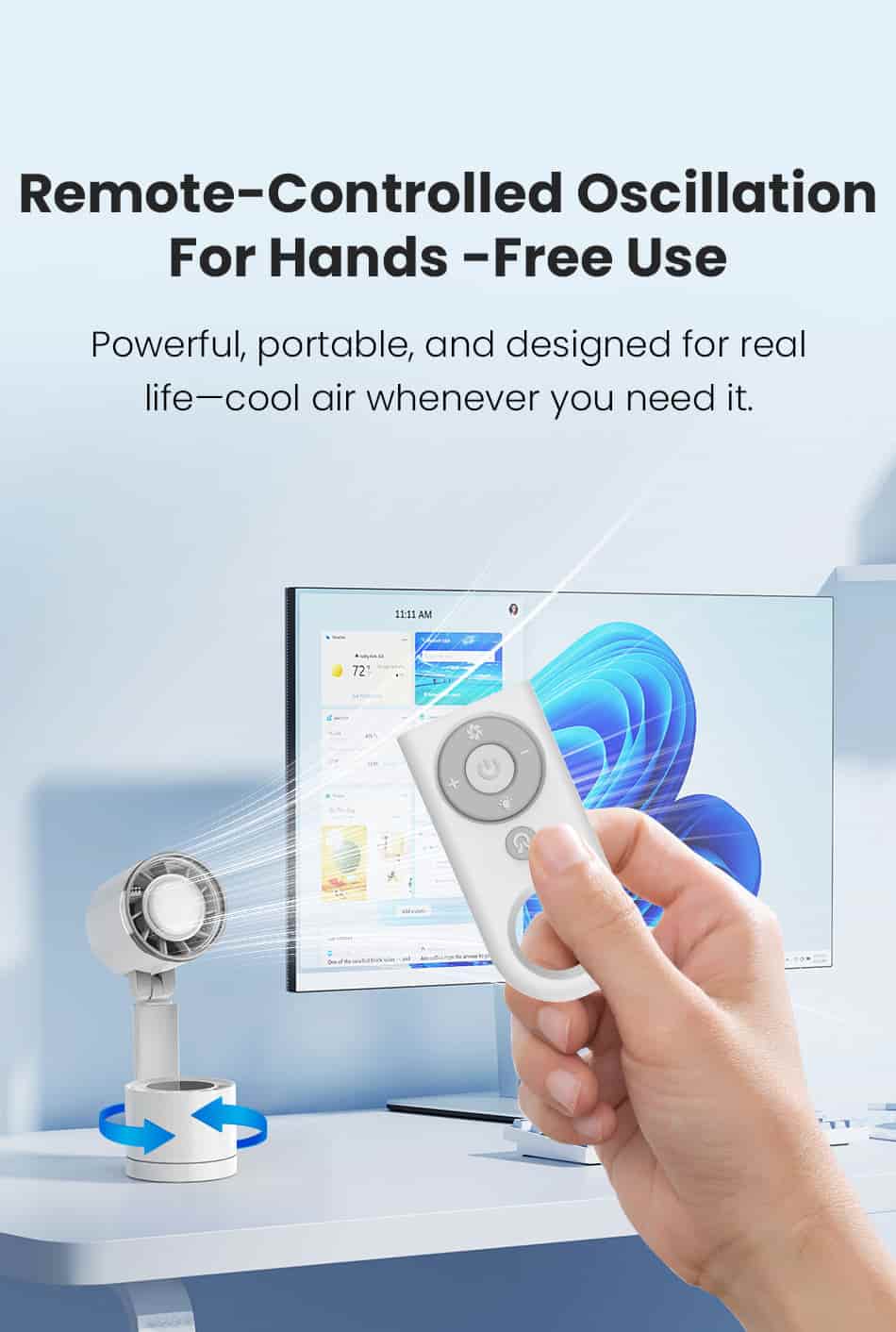 FW8 Desktop Fan with Remote Control 12000mAh Battery With Desk Lamp