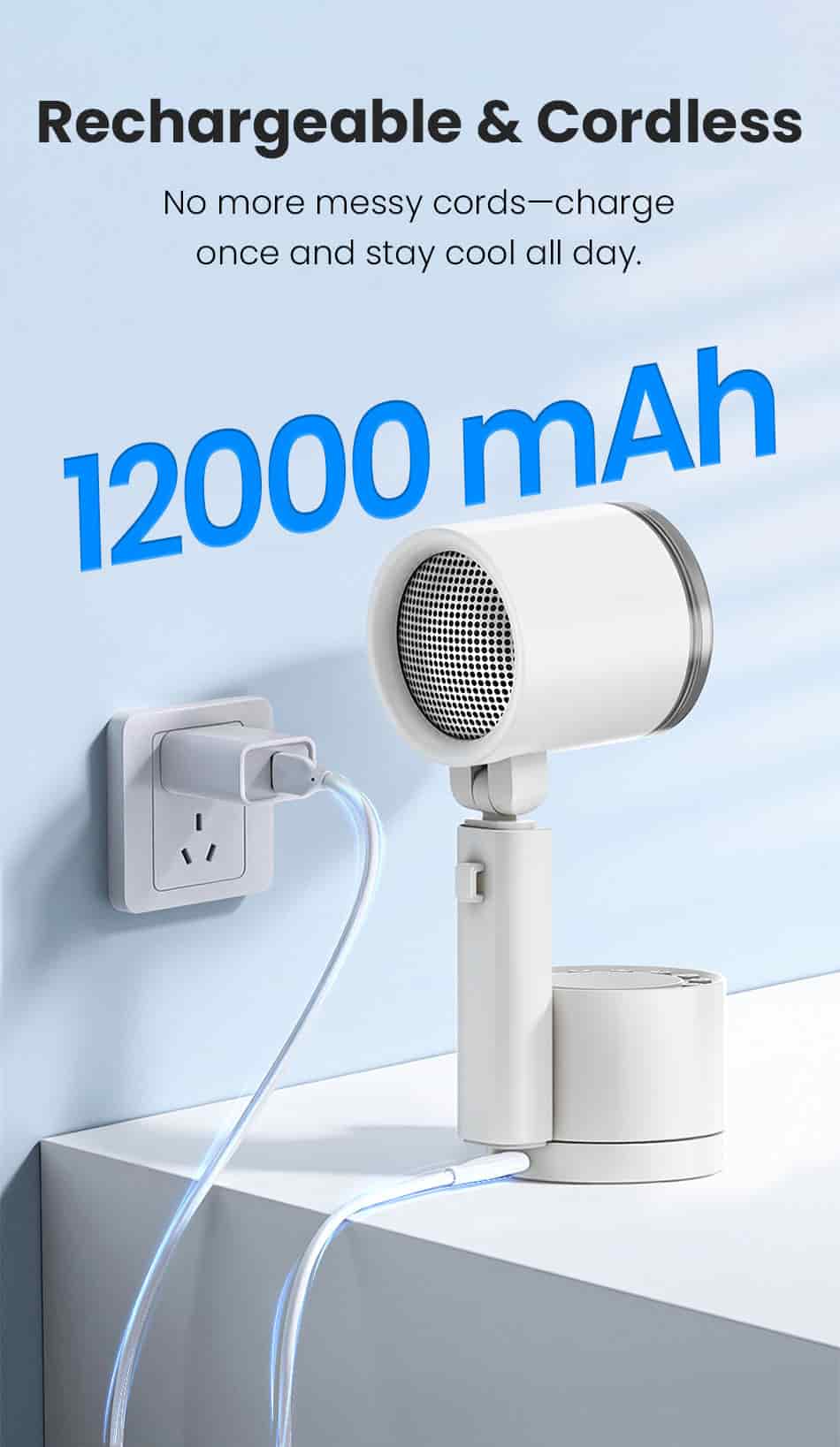 FW8 Desktop Fan with Remote Control 12000mAh Battery With Desk Lamp