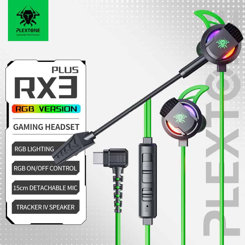 Plextone RX3 Plus Type C RGB Gaming Earphones Bass Wired In-Ear Headset with Dual Mic