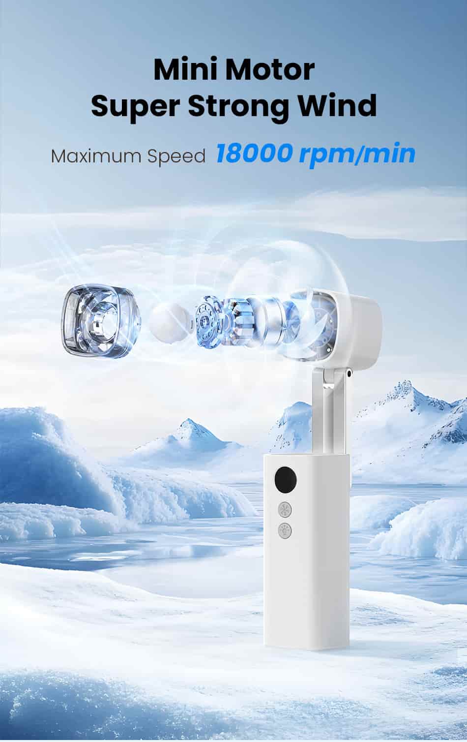 FW3 Handheld Folding Fan with LED Light 3000mAh Long Life Battery