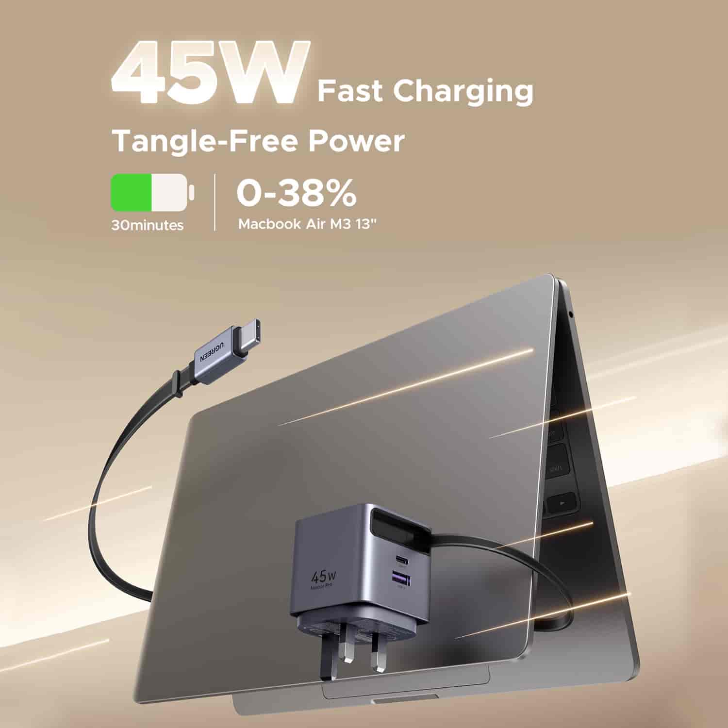 UGREEN X614 Nexode Pro 45W GaN Fast Charger with Retractable Cable