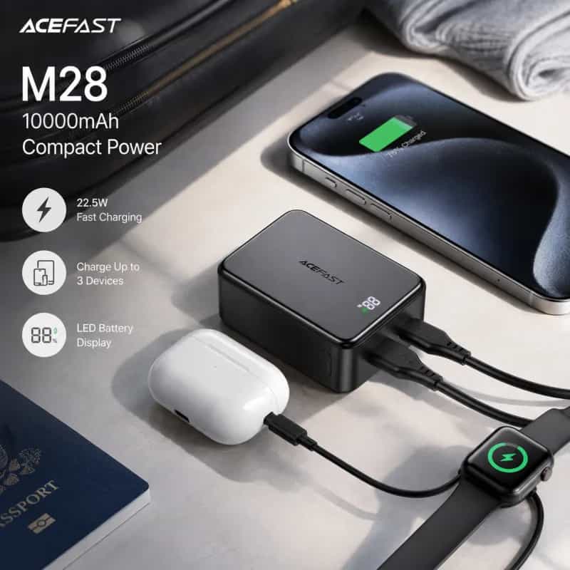 Acefast 22.5W PD QC 10000mAh Power Bank With Display and Cable (M28)