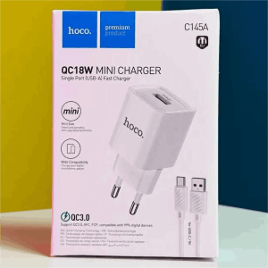Hoco C145A QC 18W Mini Charger with USB-A to Type-C Cable