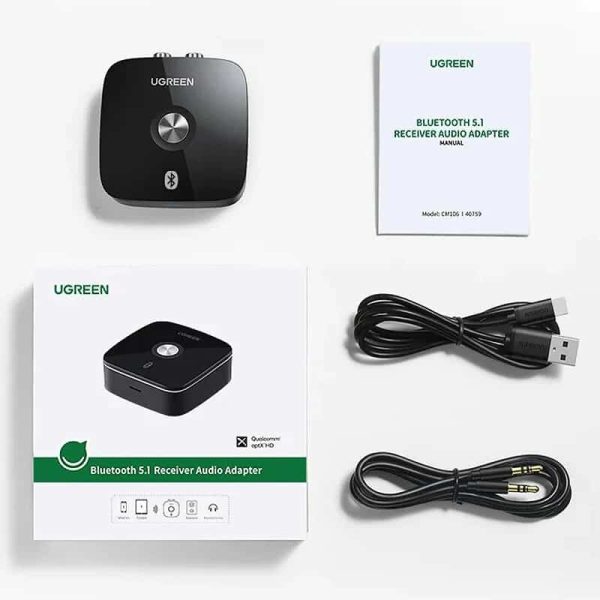 UGREEN CM106 Bluetooth RCA Receiver 5.1 AptX HD 3.5mm Jack Aux Wireless Adapter