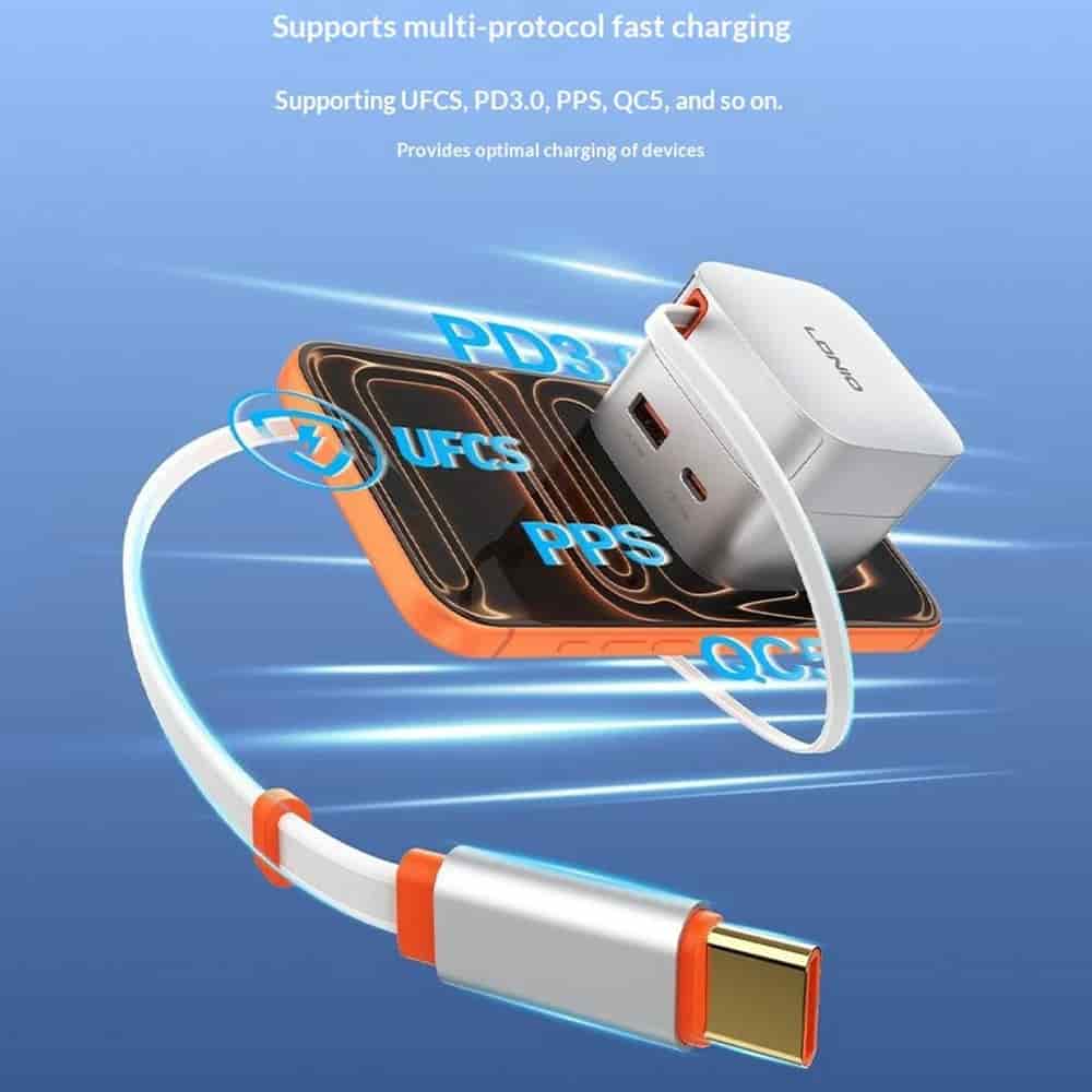 LDNIO Q9 33W GaN Fast Charger with Retractable Cable