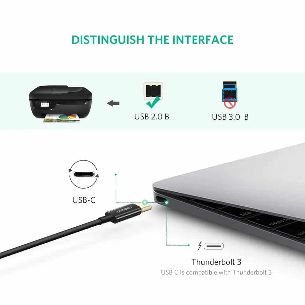Ugreen USB241 USB-C to USB-B2.0 Printer Cable - 2m
