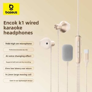 Baseus Encok K1 Karaoke Used Headphones Built-in Ear-Monitoring Wired Microphone