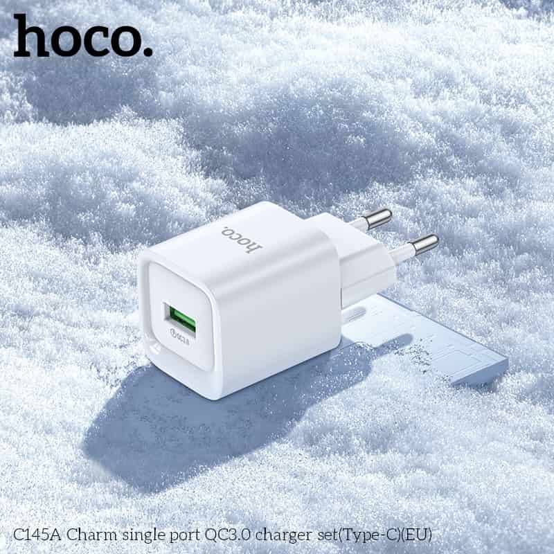 Hoco C145A QC 18W Mini Charger with USB-A to Type-C Cable