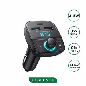 UGREEN (CD229) 31.5W Car Charger With USB, TF, Bluetooth & FM Transmitter