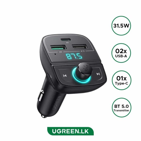 UGREEN (CD229) 31.5W Car Charger With USB, TF, Bluetooth & FM Transmitter