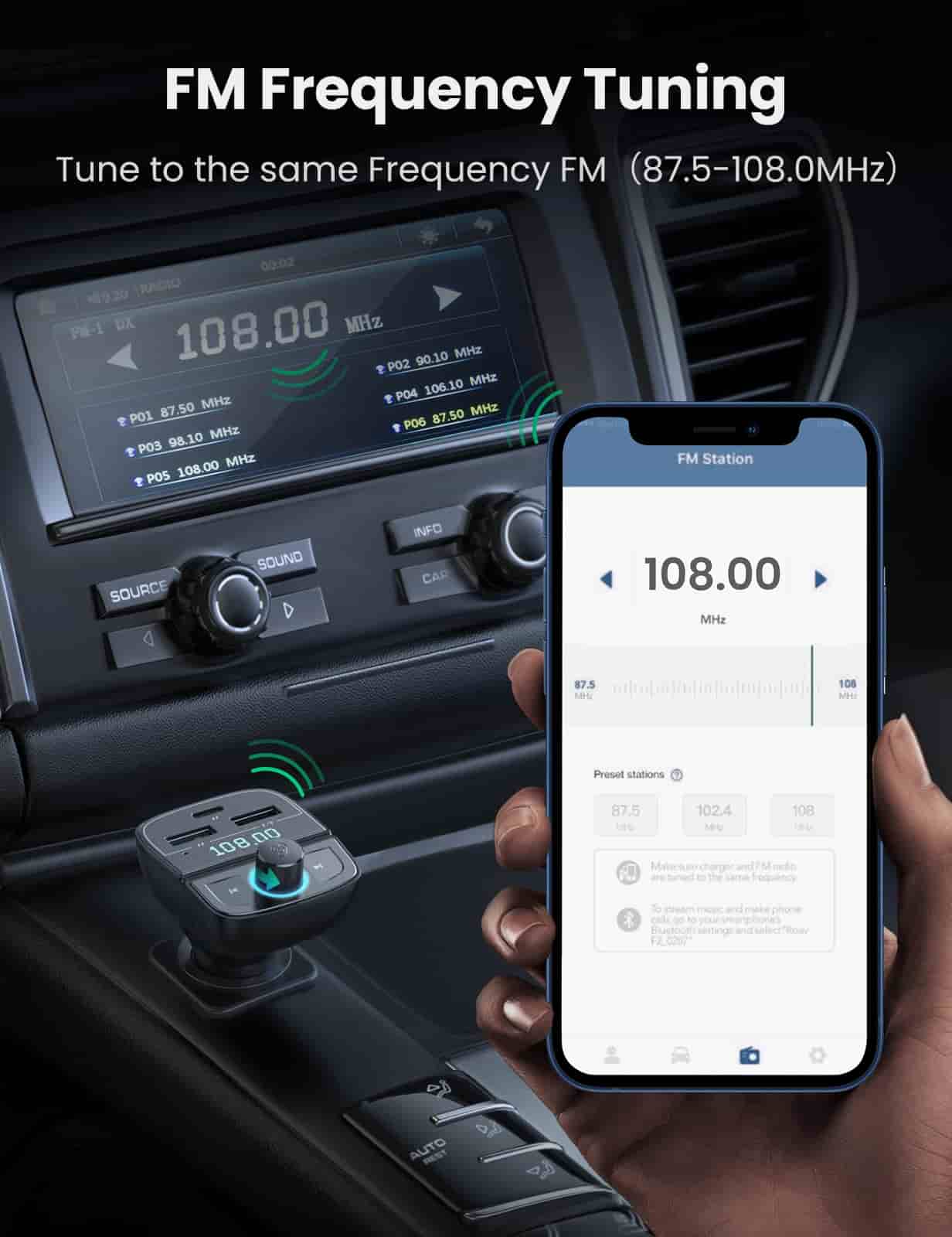 UGREEN (CD229) 31.5W Car Charger With USB, TF, Bluetooth & FM Transmitter