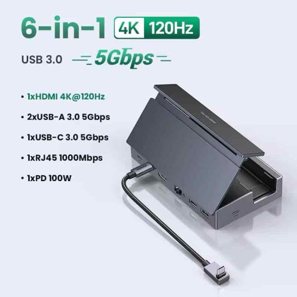 UGREEN 6-in-1 4K120Hz USB C HUB Steam Deck Docking Station (CM800)