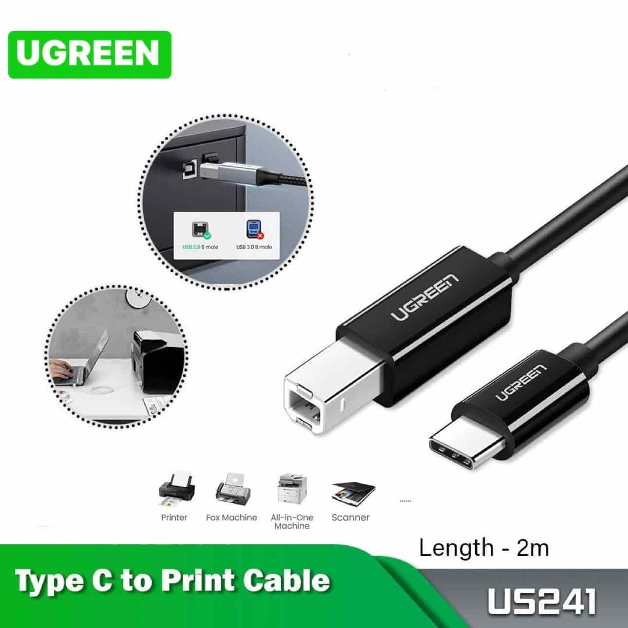 Ugreen USB241 USB-C to USB-B2.0 Printer Cable - 2m