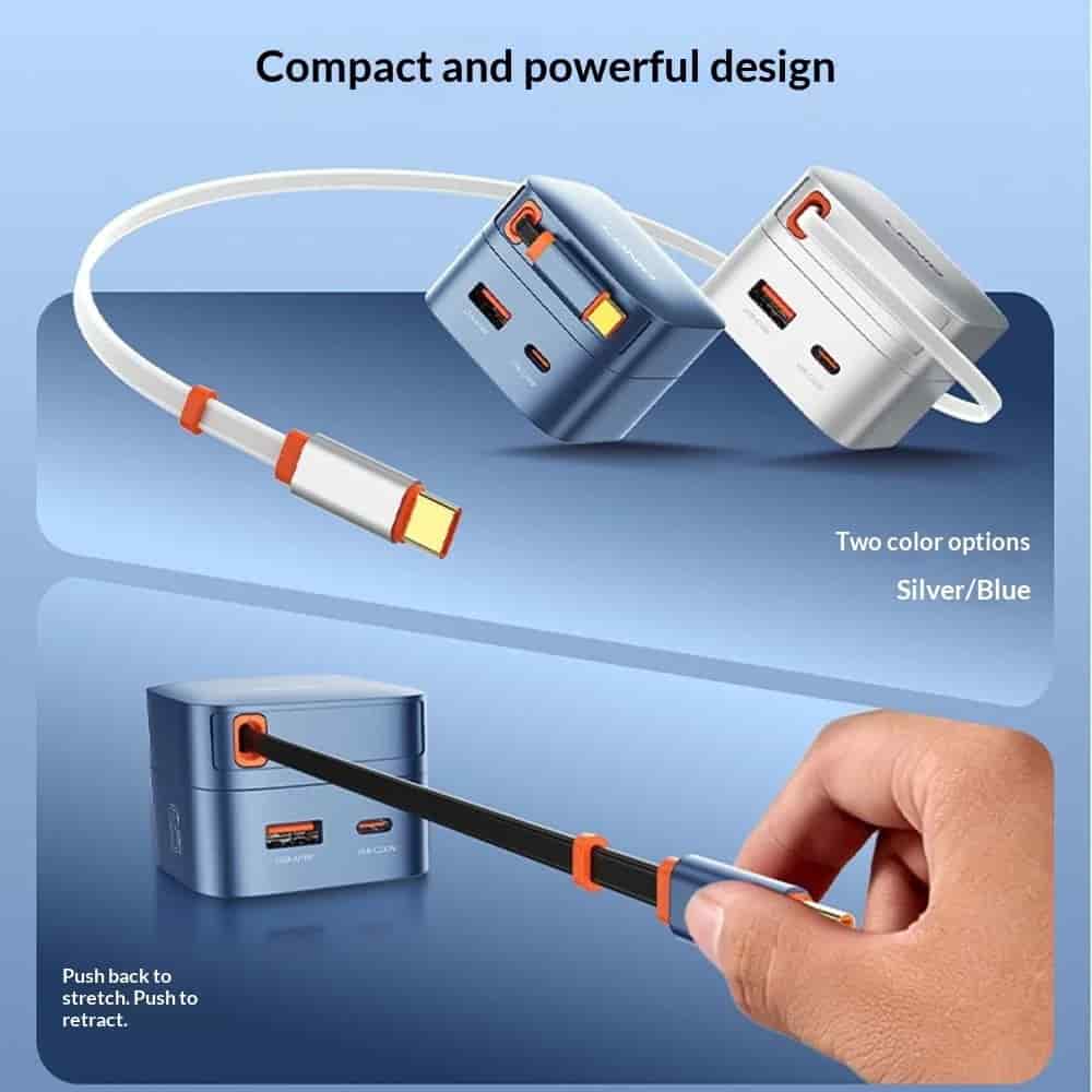LDNIO Q9 33W GaN Fast Charger with Retractable Cable