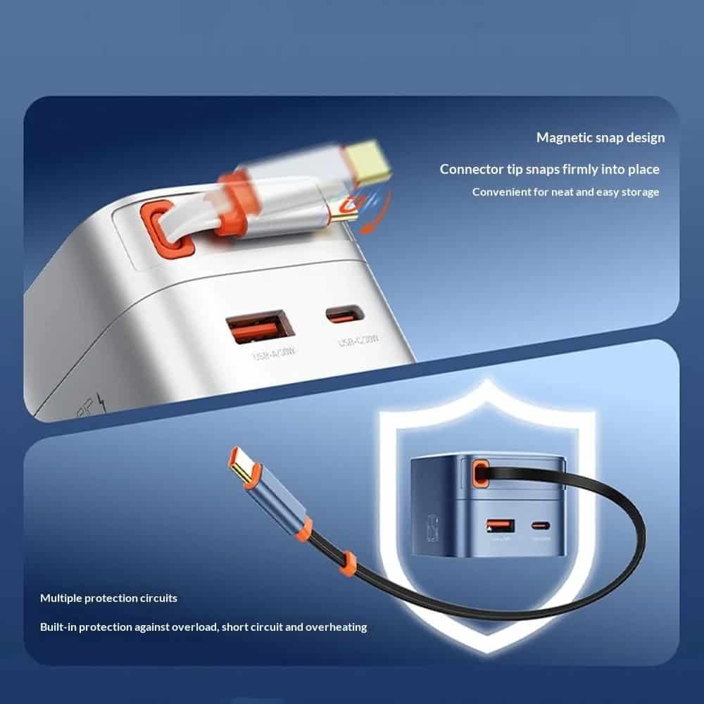 LDNIO Q9 33W GaN Fast Charger with Retractable Cable