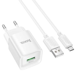 Hoco C145A QC 18W Mini Charger with USB-A to Type-C Cable