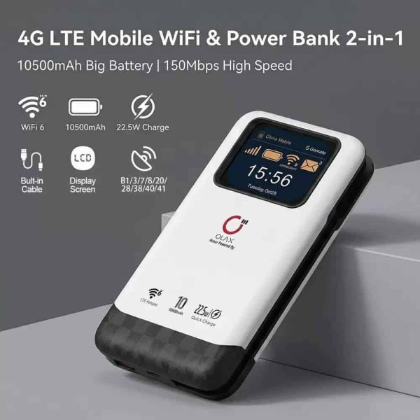 OLAX Gomate M200 2 in 1 Power Bank and 4G LTE WiFi 6 Router - 10500mAh Battery
