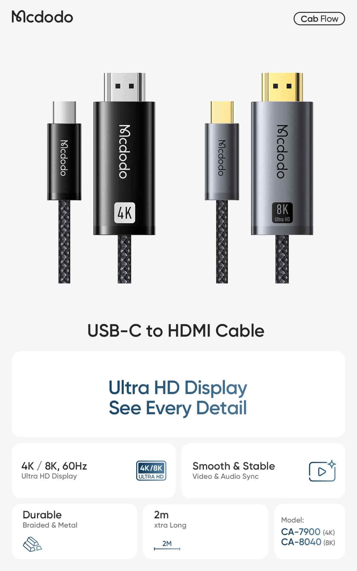 Mcdodo CA-804 Cab Flow 8K @60Hz USB-C to HDMI Cable - 2M
