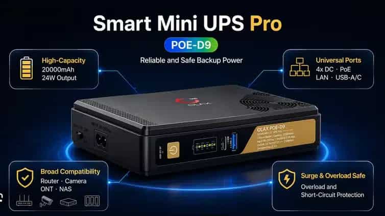 Olax POE-D9 24W Smart Mini DC UPS Pro 20000mah Battery
