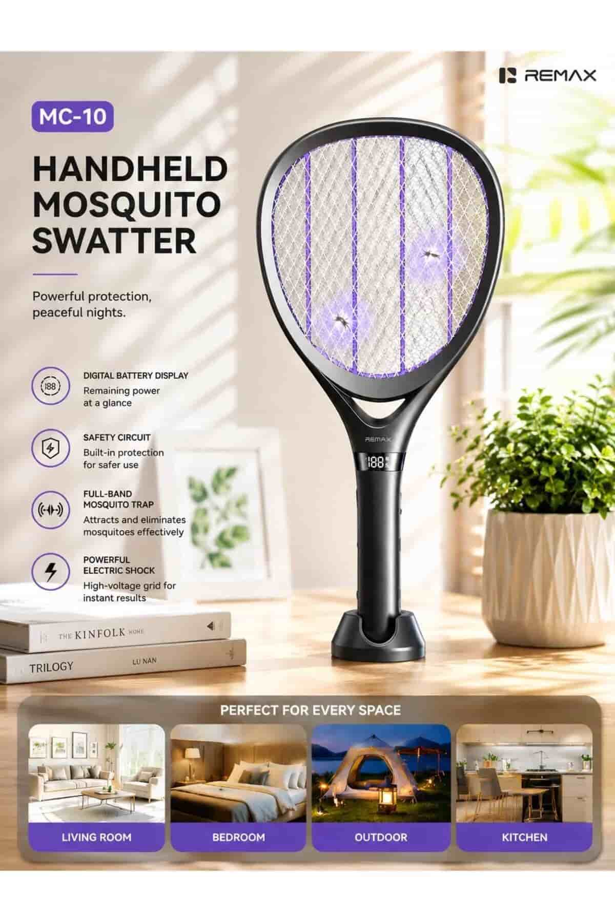Remax MC10 Electric Mosquito Swatter Racket with Digital Display