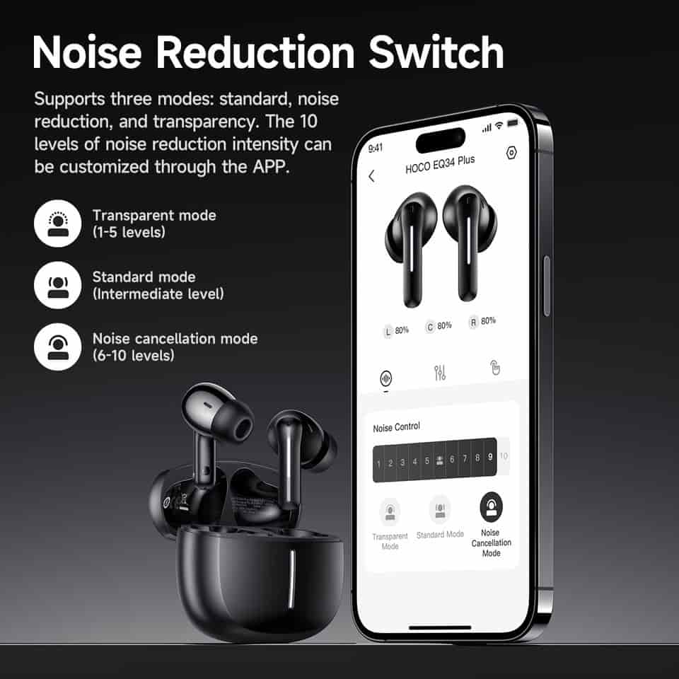 HOCO EQ34 Plus ANC+ENC Bluetooth 5.4 Earbuds With App Control