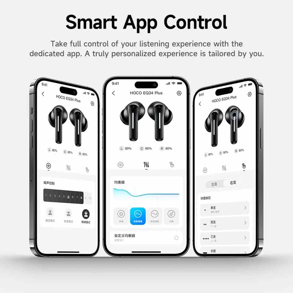 HOCO EQ34 Plus ANC+ENC Bluetooth 5.4 Earbuds With App Control