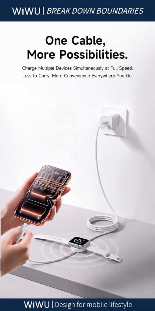 WiWU WI-C104 Titanlink 2-in-1 Apple Watch Charger With 100W Fast Charging Cable