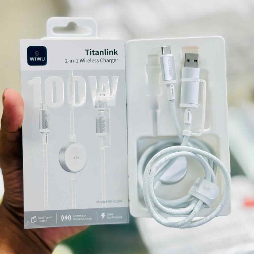 WiWU WI-C104 Titanlink 2-in-1 Apple Watch Charger With 100W Fast Charging Cable