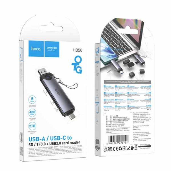 Hoco HB56 OTG USB-A / USB-C to SD, TF, USB2.0 Portable Card Reader