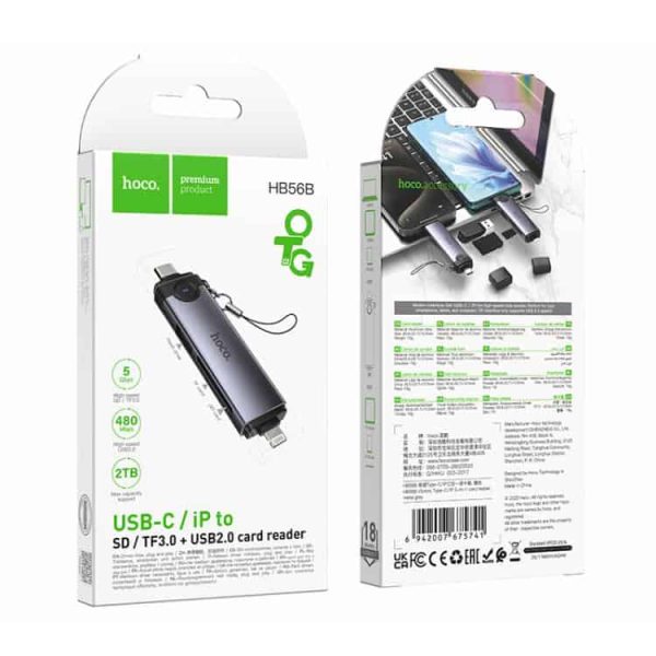 Hoco HB56B OTG USB-C / Lightning to SD, TF, USB2.0 Portable Card Reader