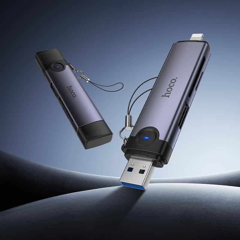 Hoco HB56A OTG USB-A / Lightning to SD, TF, USB2.0 Portable Card Reader