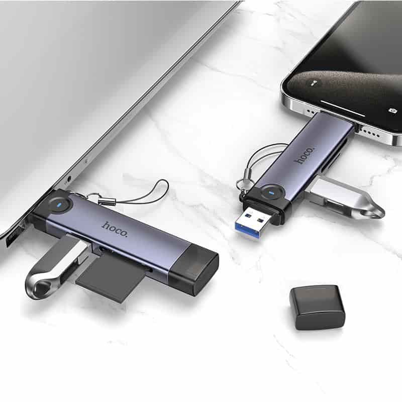 Hoco HB56A OTG USB-A / Lightning to SD, TF, USB2.0 Portable Card Reader
