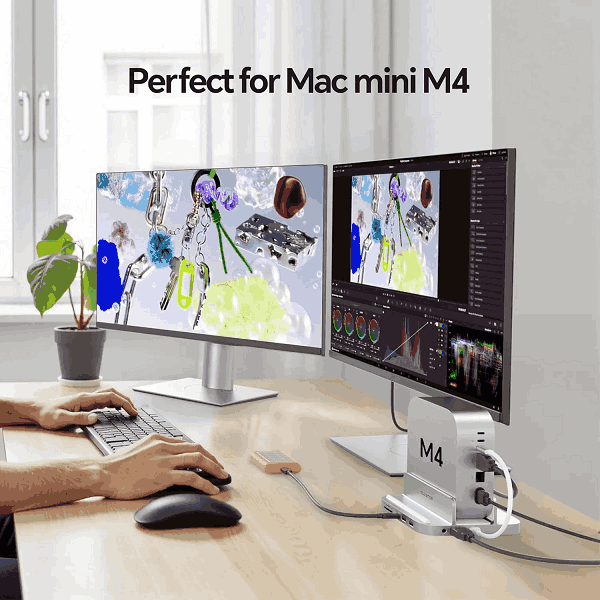 PULWTOP USB C Hub Stand for Mac Mini M4 and M4 Pro - BS212D