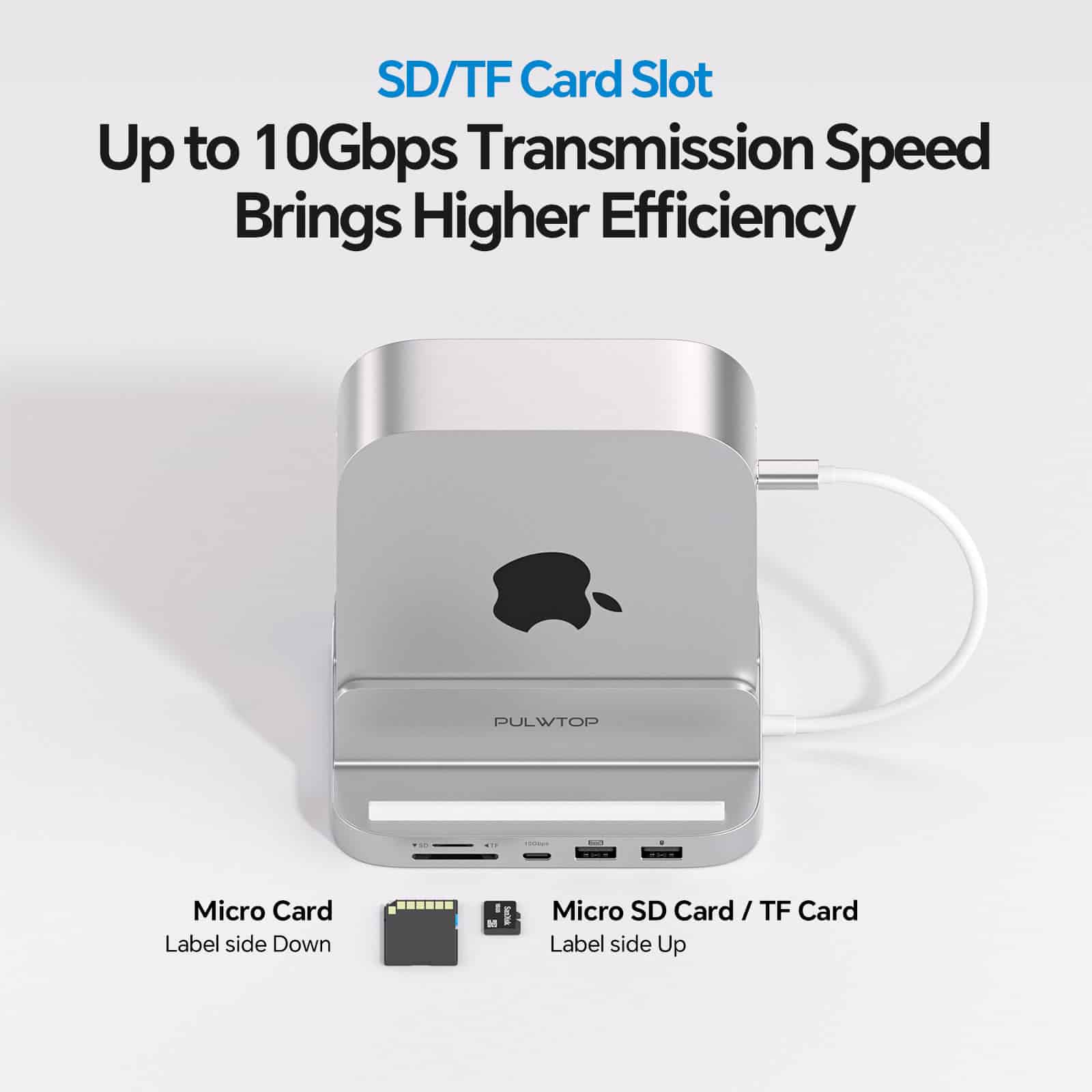 PULWTOP USB C Hub Stand for Mac Mini M4 and M4 Pro - BS212D