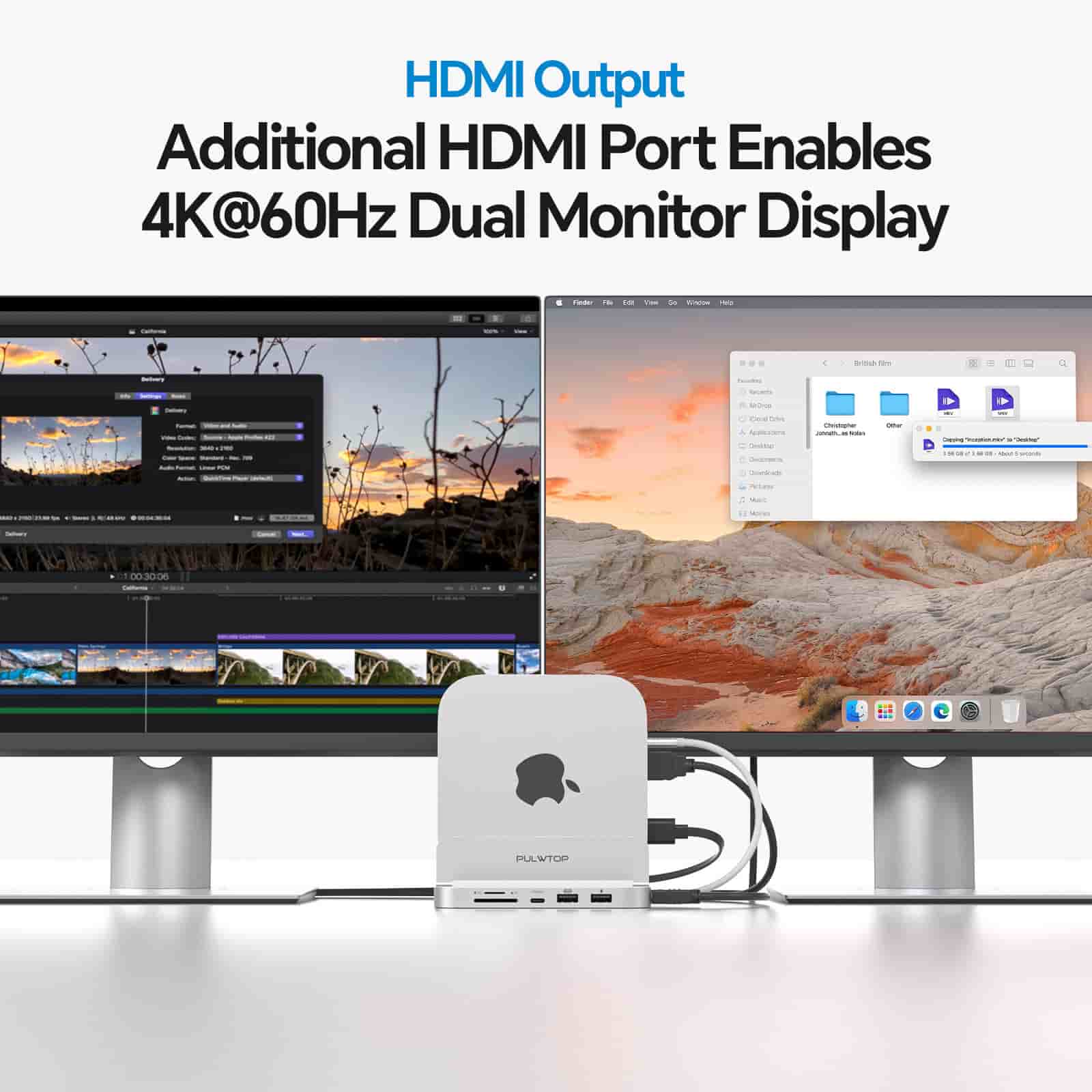 PULWTOP USB C Hub Stand for Mac Mini M4 and M4 Pro - BS212D