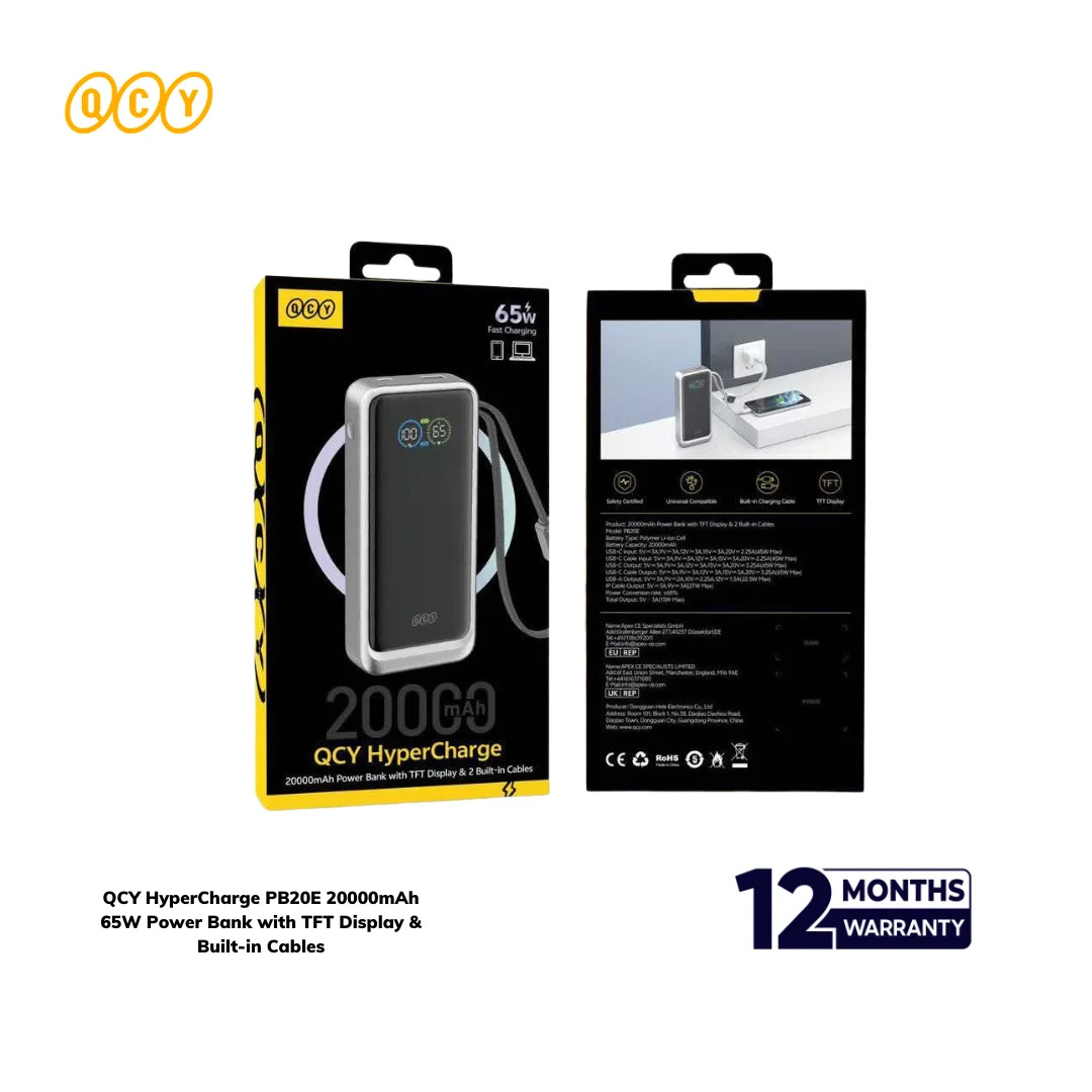 QCY HyperCharge PB20E 65W 20000mAh Power Bank