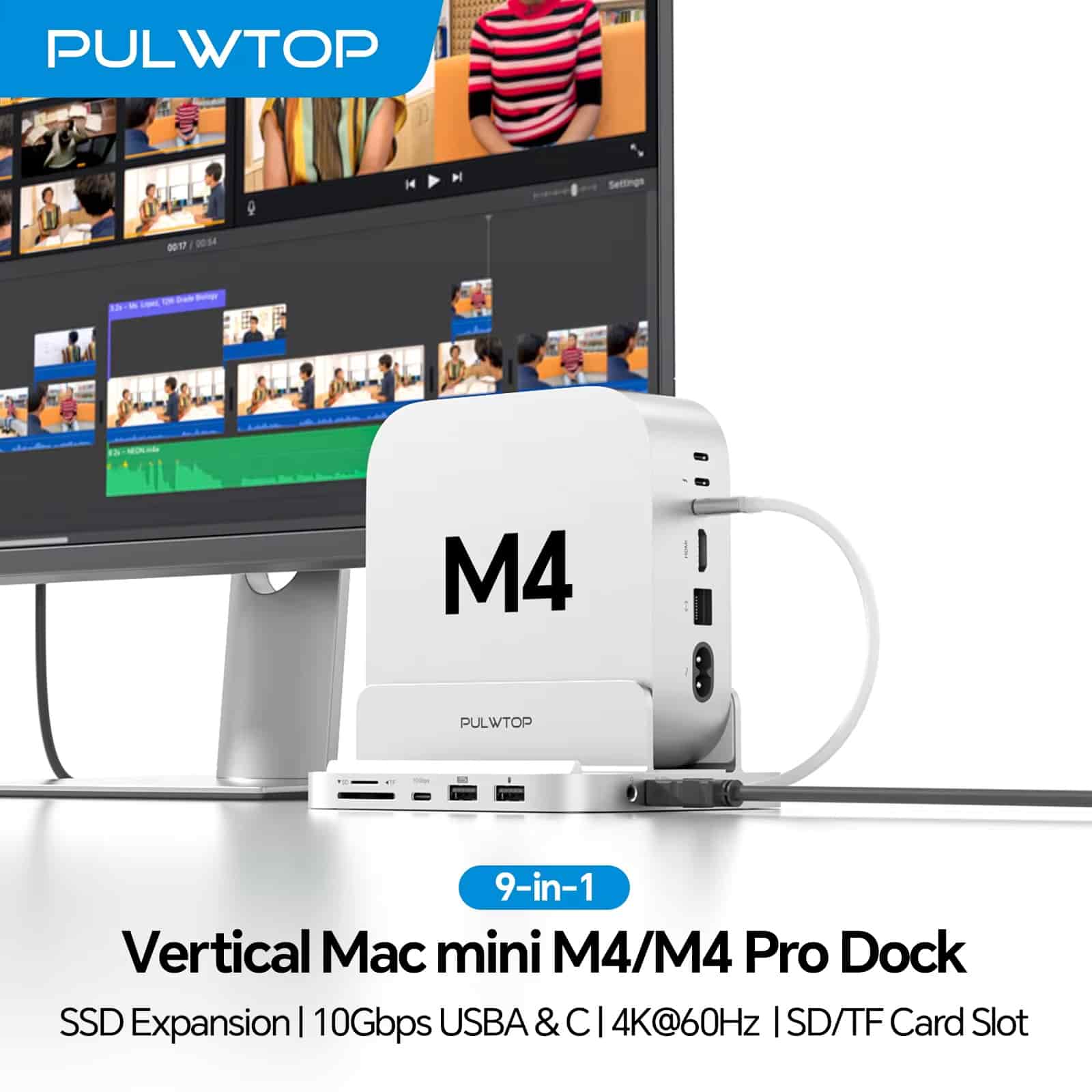PULWTOP USB C Hub Stand for Mac Mini M4 and M4 Pro - BS212D