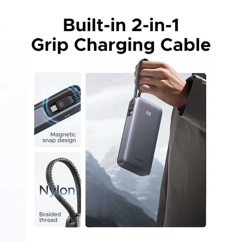UGREEN PB536 45W 20000mAh Power Bank with Built-in Cable