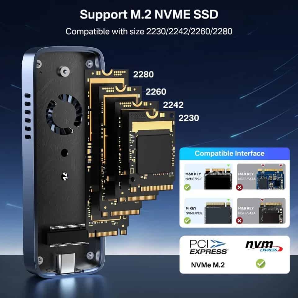Acasis EC-6608Air 10Gbps M.2 NVMe SSD Enclosure With Built-in Cooling Fan