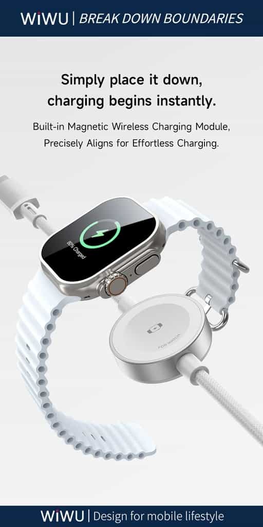 WiWU WI-C104 Titanlink 2-in-1 Apple Watch Charger With 100W Fast Charging Cable
