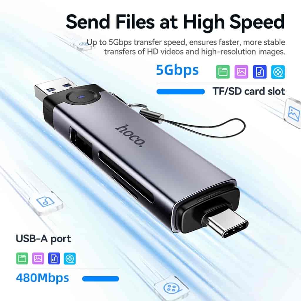 Hoco HB56 OTG USB-A / USB-C to SD, TF, USB2.0 Portable Card Reader