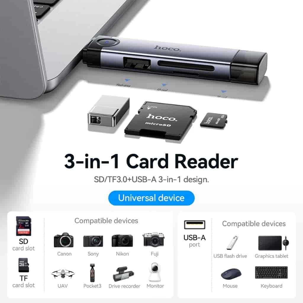 Hoco HB56 OTG USB-A / USB-C to SD, TF, USB2.0 Portable Card Reader