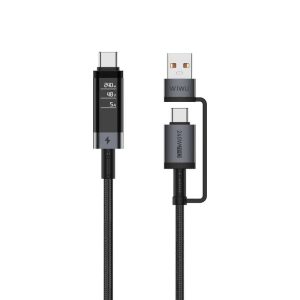 WiWU Wi-C109 Titanlink 240W USB-A+C to USB-C Cable With Real time Triple Display