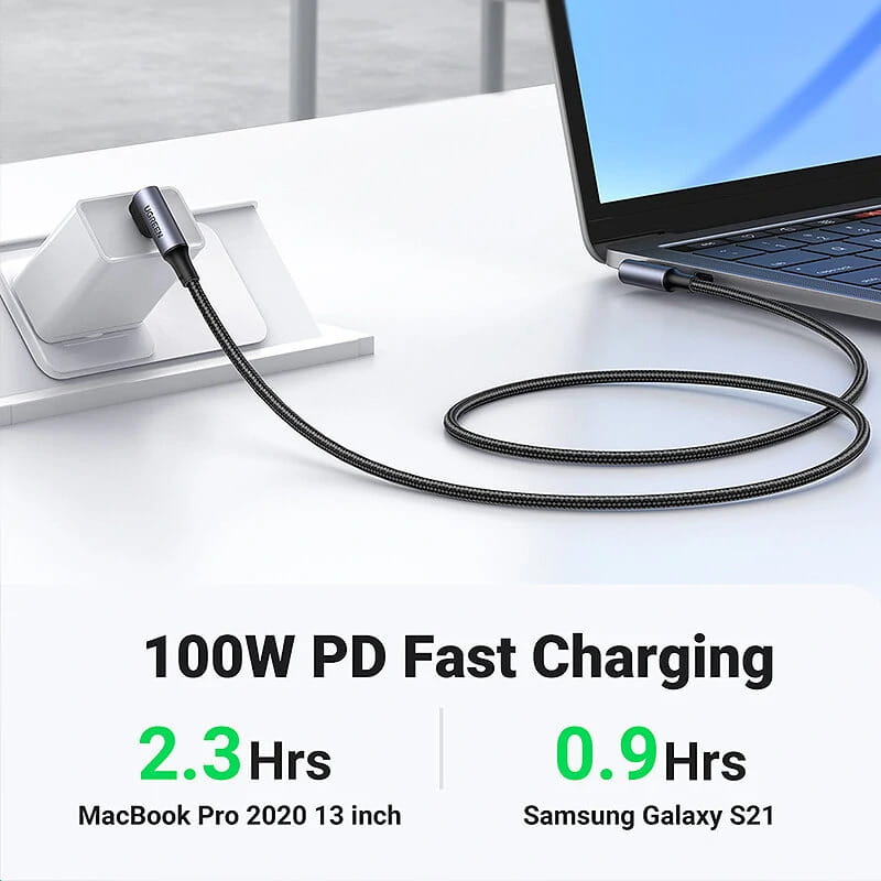 UGREEN US335 Angled USB-C to USB-C 100W 5A Fast Charging & Data Cable (1/2 Meter)