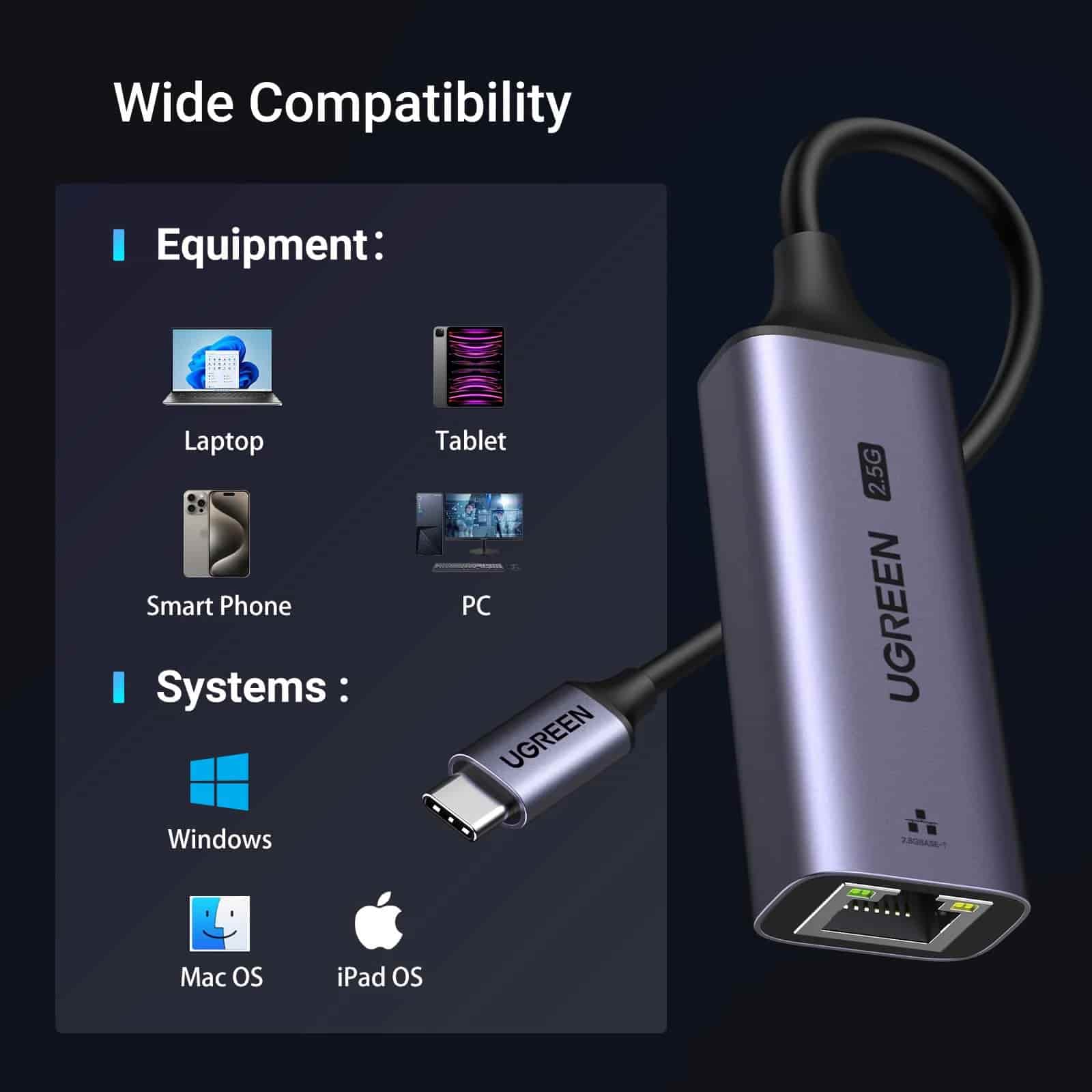 UGREEN CM648 USB-C to RJ45 2.5G Ethernet Adapter (25052)