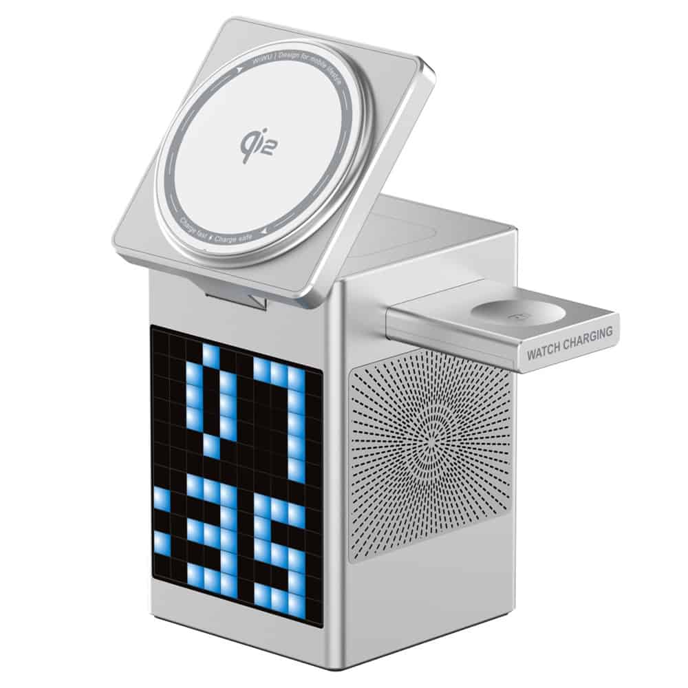 WiWU Wi-W043 Pixel 5-in-1 Qi2 15W Wireless Charging Station Bluetooth Speaker With Pixel Display